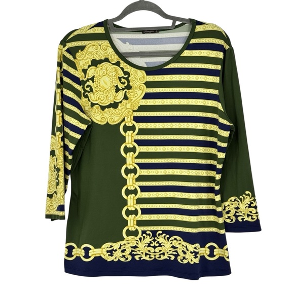J. McLaughlin Tops - Womens J McLaughlin Size XL Green/Blue/Yellow Nylon/Spandex Printed LS Shirt Top